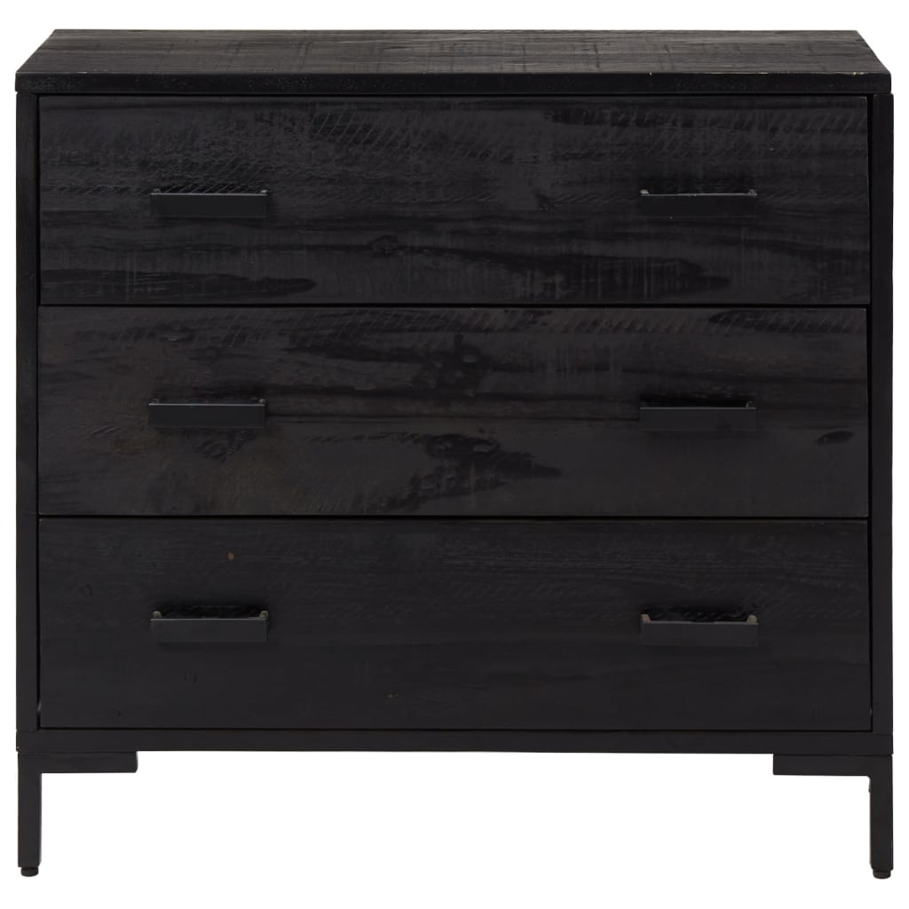 Kommode Schwarz 75x35x70 cm Massivholz Kiefer – Bild 3